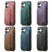 For iPhone 16e Retro Leather Zipper Wallet Back Phone Case(Brown)