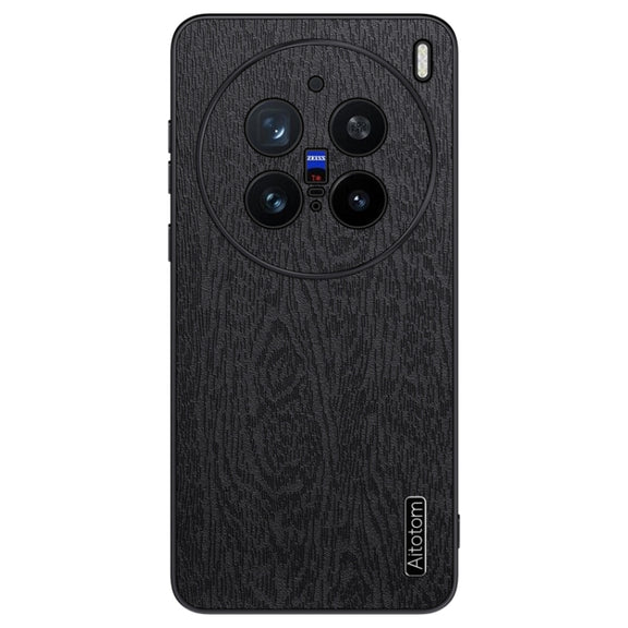 For vivo X200 Pro Tree Bark Leather Shockproof Phone Case(Black)