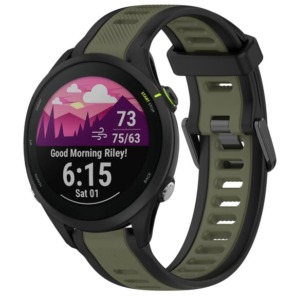For Garmin Forerunner 255 Music 22mm Two Color Textured Silicone Watch Band(Green+Black)