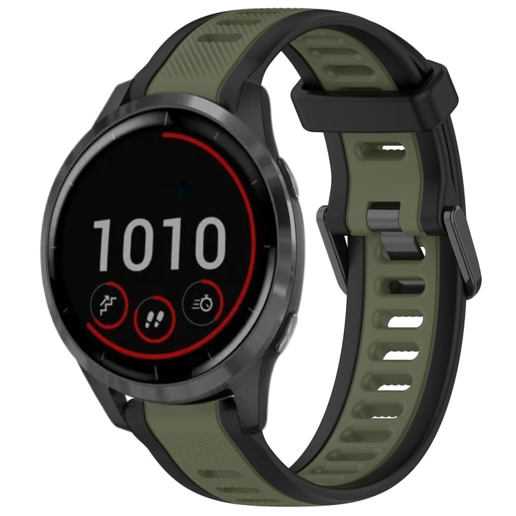 For Garmin Vivoactive 4 22mm Two Color Textured Silicone Watch Band(Green+Black) - Watch Bands by PMC TechLife | Online Shopping South Africa | PMC TechLife