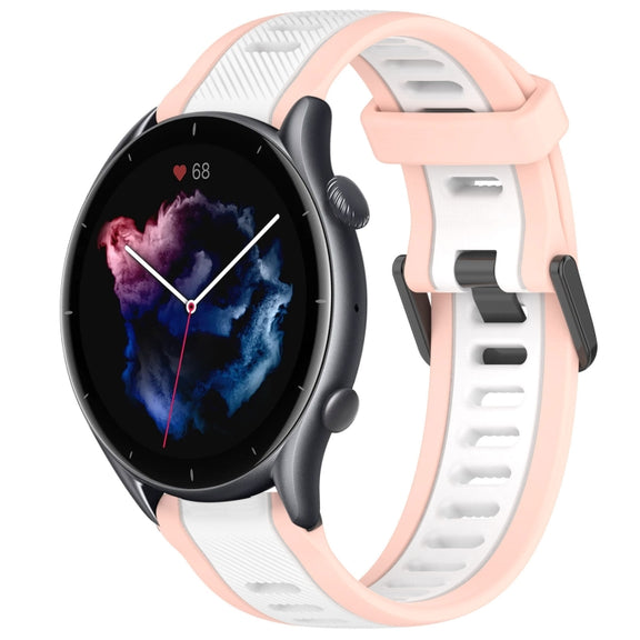For Amazfit GTR 3 22mm Two-Color Textured Silicone Watch Band(White+Pink)