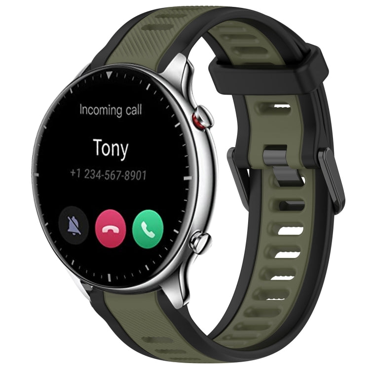 For Amazfit GTR 2 22mm Two-Color Textured Silicone Watch Band(Green+Black) - Watch Bands by PMC TechLife | Online Shopping South Africa | PMC TechLife