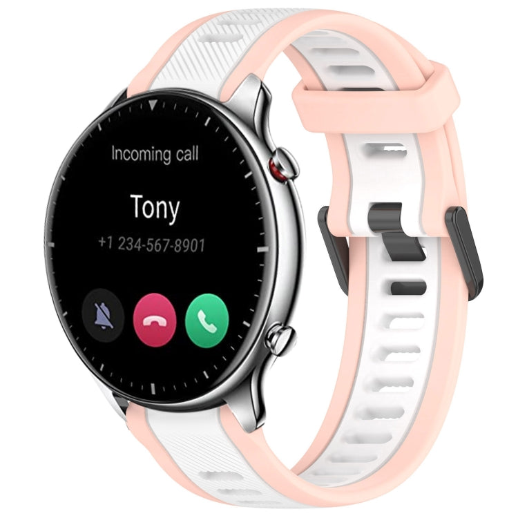 For Amazfit GTR 2 22mm Two-Color Textured Silicone Watch Band(White+Pink) - Watch Bands by PMC TechLife | Online Shopping South Africa | PMC TechLife