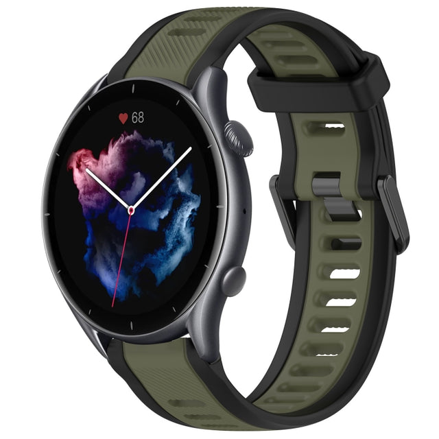 For Amazfit 3 22mm Two-Color Textured Silicone Watch Band(Green+Black)