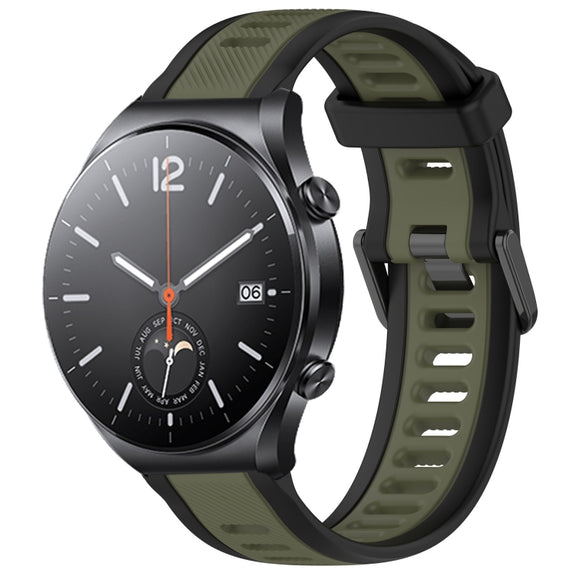 For Xiaomi MI Watch S1 22mm Two Color Textured Silicone Watch Band(Green+Black)