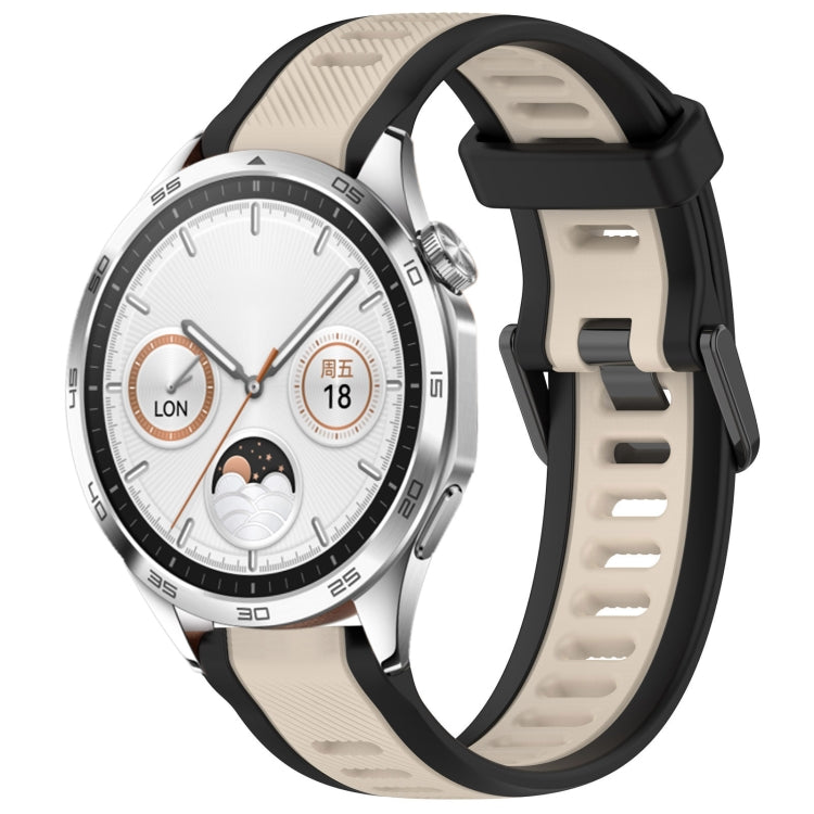 For Huawei Watch GT4 46mm 22mm Two Color Textured Silicone Watch Band(Starlight + Black) - Watch Bands by PMC TechLife | Online Shopping South Africa | PMC TechLife