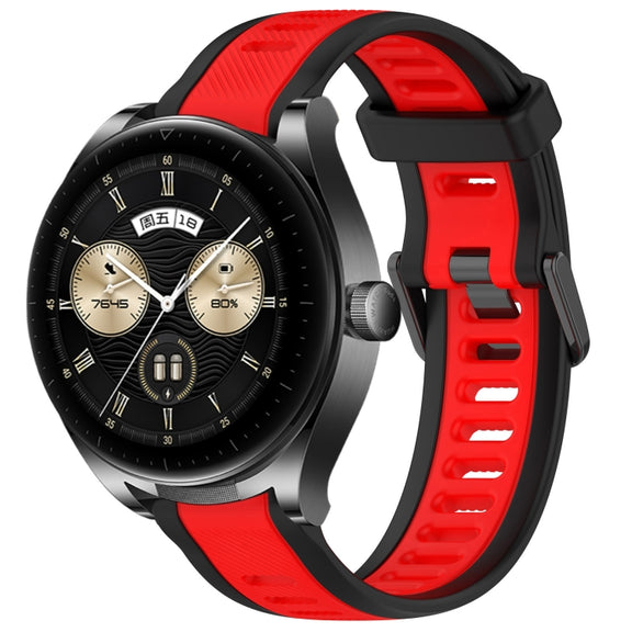 For Huawei Watch Buds 22mm Two Color Textured Silicone Watch Band(Red+Black)