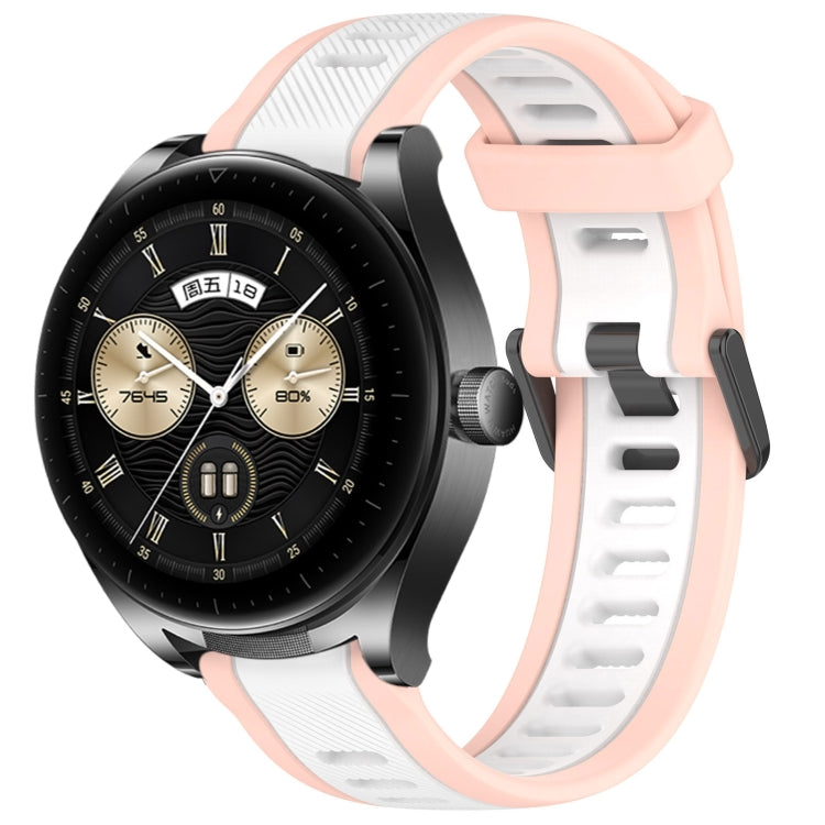 For Huawei Watch Buds 22mm Two Color Textured Silicone Watch Band(White+Pink) - Watch Bands by PMC TechLife | Online Shopping South Africa | PMC TechLife