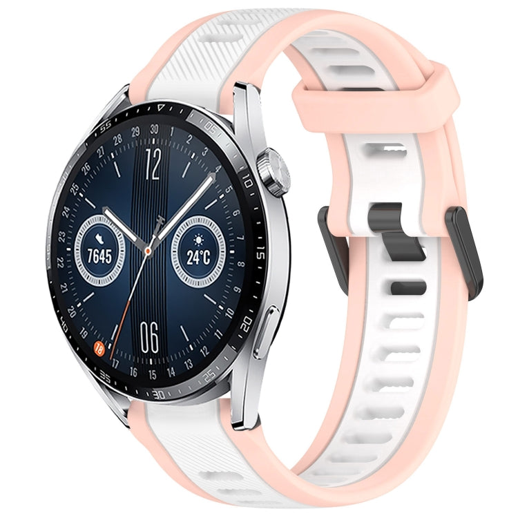 For Huawei Watch GT3 46mm 22mm Two Color Textured Silicone Watch Band(White+Pink) - Watch Bands by PMC TechLife | Online Shopping South Africa | PMC TechLife