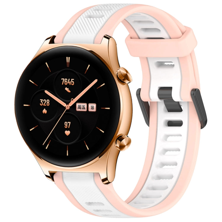 For Honor Watch GS 3 22mm Two Color Textured Silicone Watch Band(White+Pink) - Watch Bands by PMC TechLife | Online Shopping South Africa | PMC TechLife