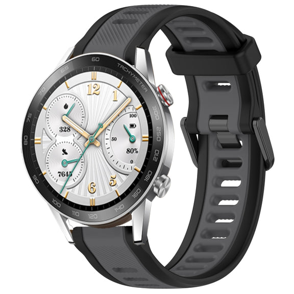 For Honor Watch GS 3i 22mm Two Color Textured Silicone Watch Band(Grey+Black)