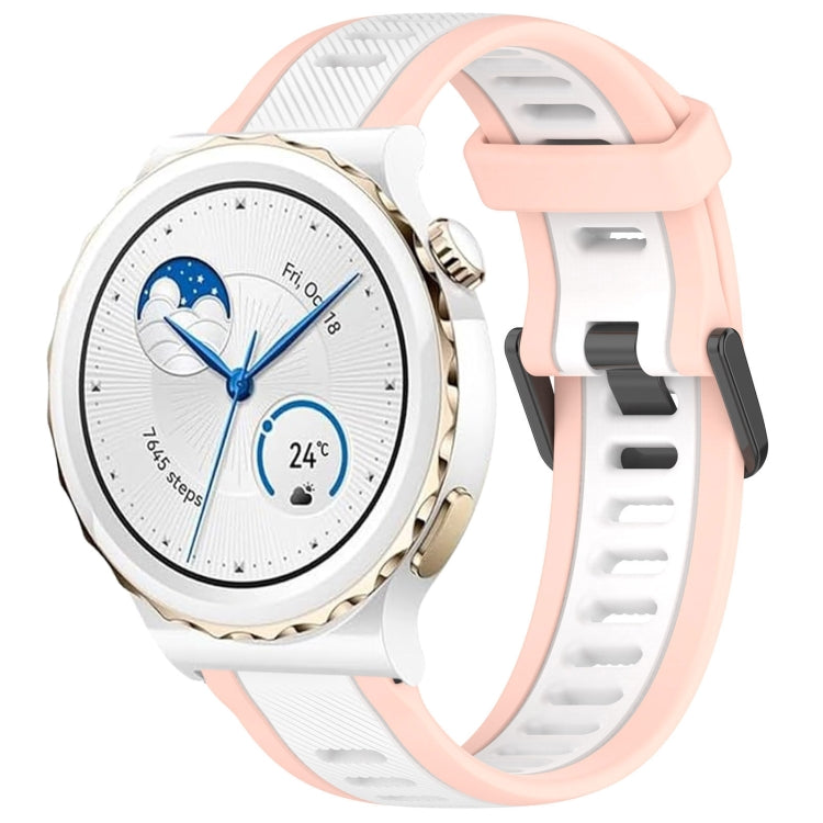 For Huawei Watch GT3 Pro 43mm 20mm Two Color Textured Silicone Watch Band(White+Pink) - Watch Bands by PMC TechLife | Online Shopping South Africa | PMC TechLife