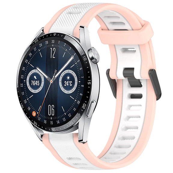 For Huawei Watch GT3 42mm 20mm Two Color Textured Silicone Watch Band(White+Pink)