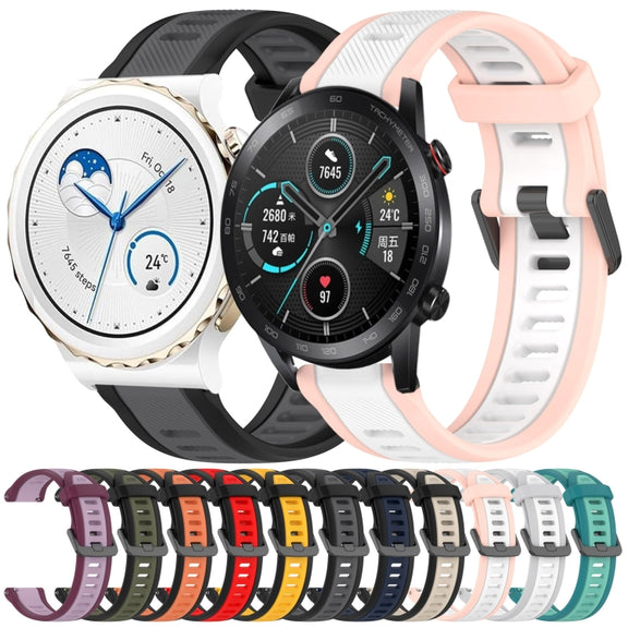 For Huawei Watch GT3 42mm 20mm Two Color Textured Silicone Watch Band(White+Pink)