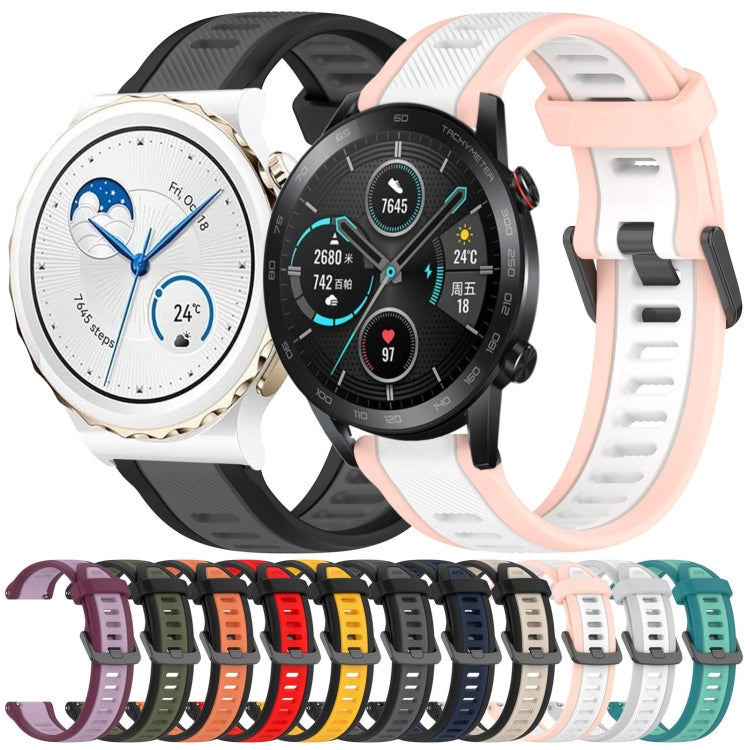 For Huawei Watch GT3 42mm 20mm Two Color Textured Silicone Watch Band(White+Pink)