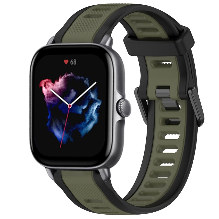 For Amazfit GTS 3 20mm Two-Color Textured Silicone Watch Band(Green+Black) - Watch Bands by PMC TechLife | Online Shopping South Africa | PMC TechLife