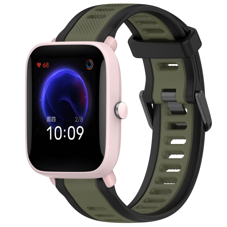 For Amazfit Pop Pro 20mm Two-Color Textured Silicone Watch Band(Green+Black) - Watch Bands by PMC TechLife | Online Shopping South Africa | PMC TechLife