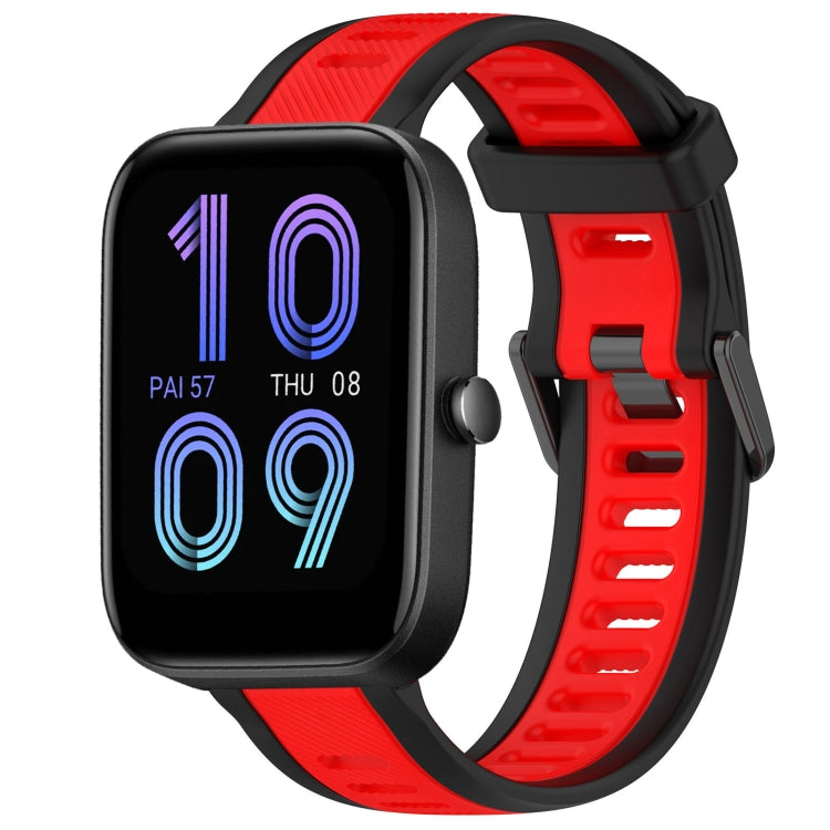 For Amazfit Bip 3 Pro 20mm Two-Color Textured Silicone Watch Band(Red+Black) - Watch Bands by PMC TechLife | Online Shopping South Africa | PMC TechLife