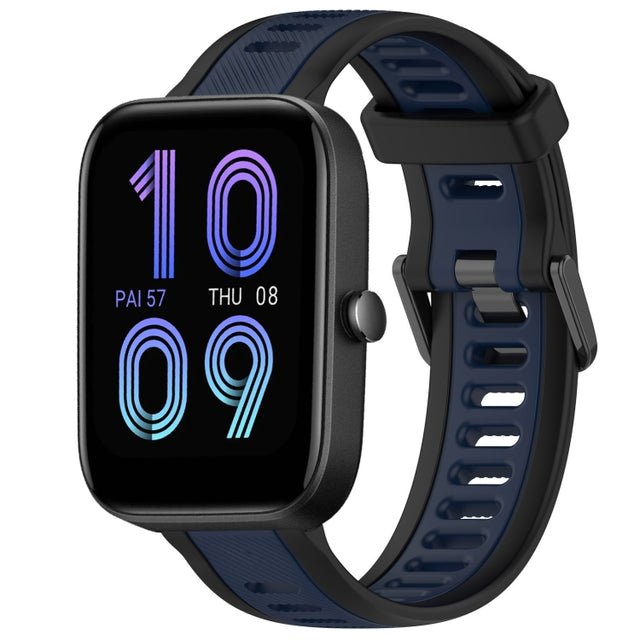 For Amazfit Bip 3 Pro 20mm Two-Color Textured Silicone Watch Band(Midnight Blue+Black)