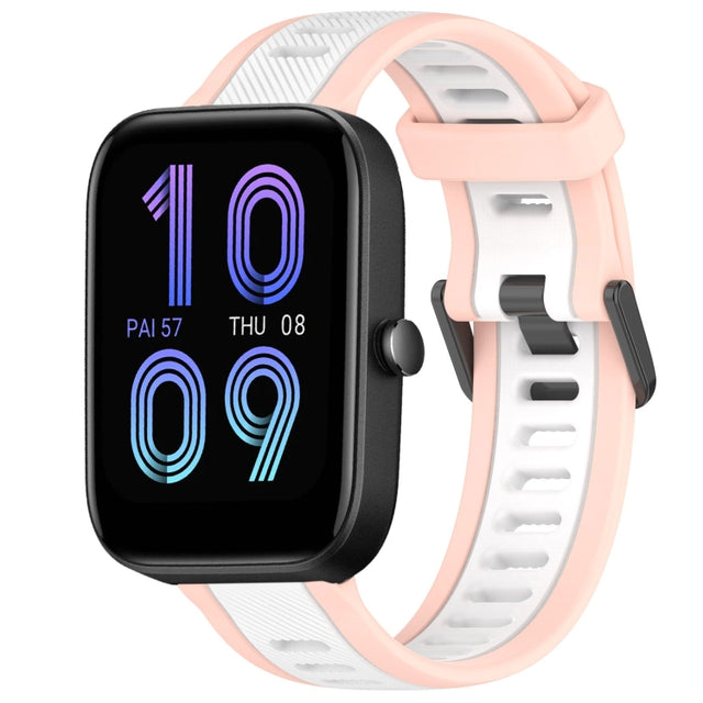 For Amazfit Bip 3 Pro 20mm Two-Color Textured Silicone Watch Band(White+Pink)
