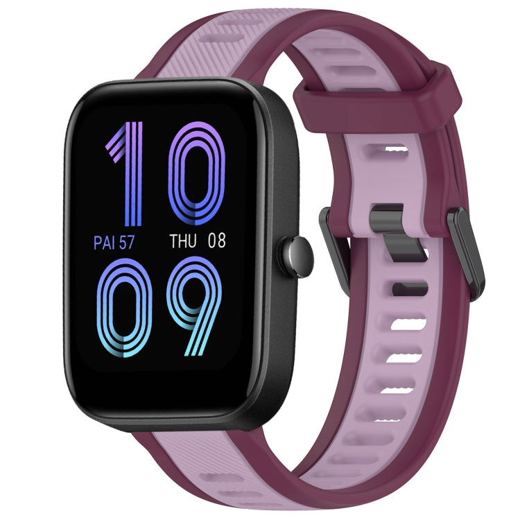 For Amazfit Bip 3 Pro 20mm Two-Color Textured Silicone Watch Band(Purple) - Watch Bands by PMC TechLife | Online Shopping South Africa | PMC TechLife