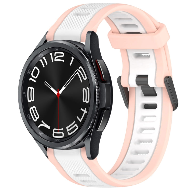 For Samsung Galaxy Watch 6 Classic 43mm 20mm Two Color Textured Silicone Watch Band(White+Pink) - Watch Bands by PMC TechLife | Online Shopping South Africa | PMC TechLife