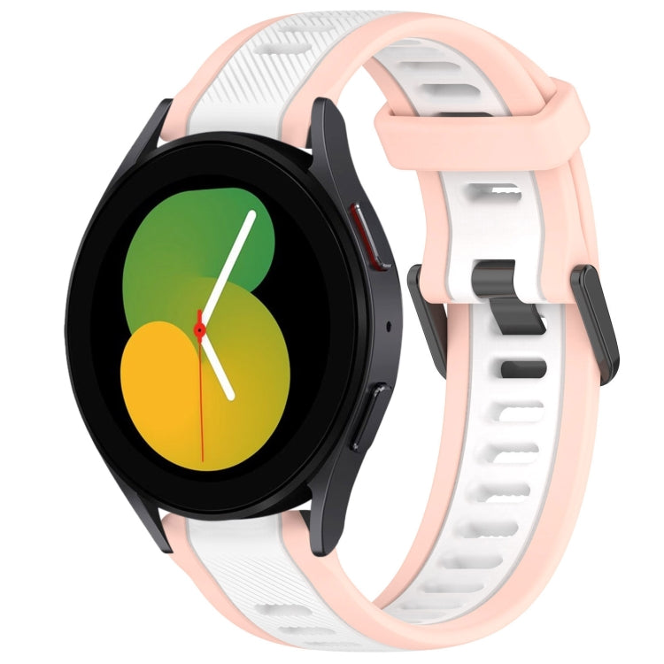 For Samsung Galaxy Watch 5  40mm 20mm Two Color Textured Silicone Watch Band(White+Pink) - Watch Bands by PMC TechLife | Online Shopping South Africa | PMC TechLife