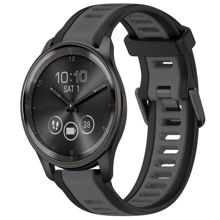 For Garmin VivoMove Trend 20mm Two Color Textured Silicone Watch Band(Grey+Black) - Watch Bands by PMC TechLife | Online Shopping South Africa | PMC TechLife