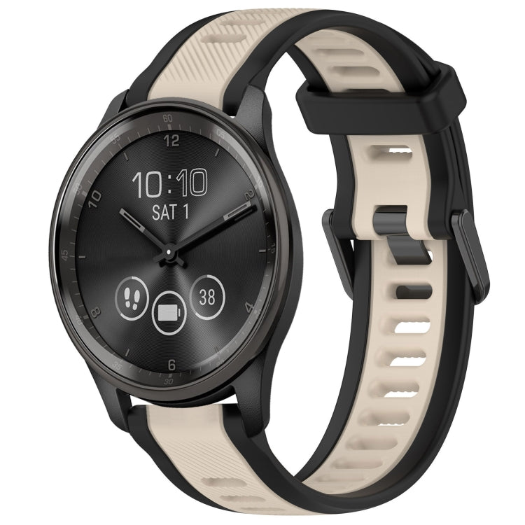 For Garmin VivoMove Trend 20mm Two Color Textured Silicone Watch Band(Starlight + Black) - Watch Bands by PMC TechLife | Online Shopping South Africa | PMC TechLife