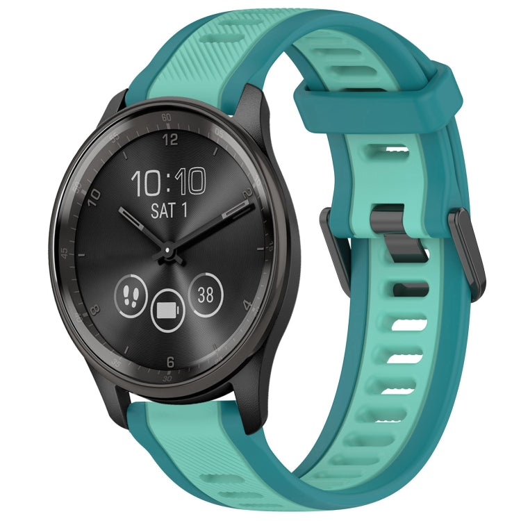 For Garmin VivoMove Trend 20mm Two Color Textured Silicone Watch Band(Teal) - Watch Bands by PMC TechLife | Online Shopping South Africa | PMC TechLife