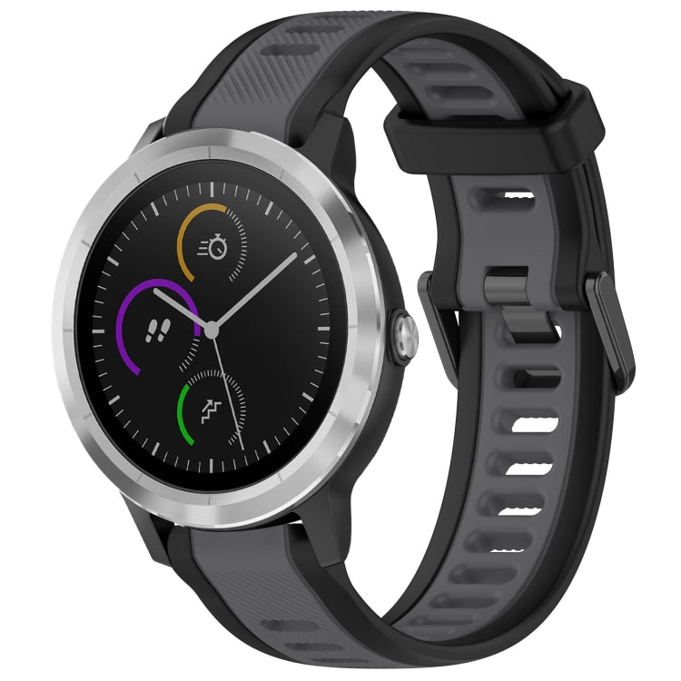 For Garmin Vivoactive 3 20mm Two Color Textured Silicone Watch Band(Grey+Black) - Watch Bands by PMC TechLife | Online Shopping South Africa | PMC TechLife