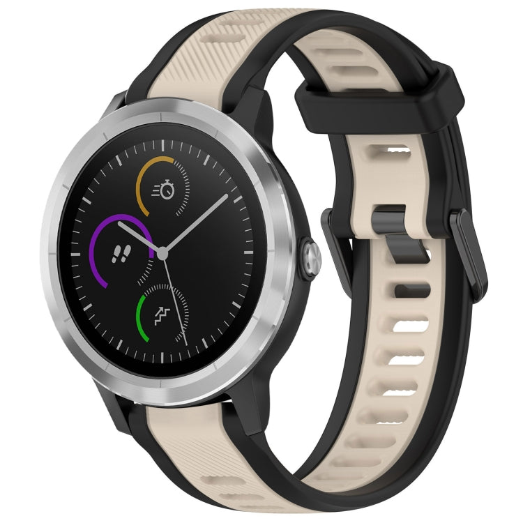 For Garmin Vivoactive 3 20mm Two Color Textured Silicone Watch Band(Starlight + Black) - Watch Bands by PMC TechLife | Online Shopping South Africa | PMC TechLife