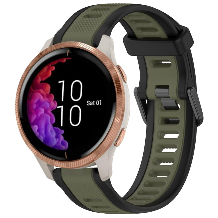 For Garmin Venu 20mm Two Color Textured Silicone Watch Band(Green+Black) - Watch Bands by PMC TechLife | Online Shopping South Africa | PMC TechLife