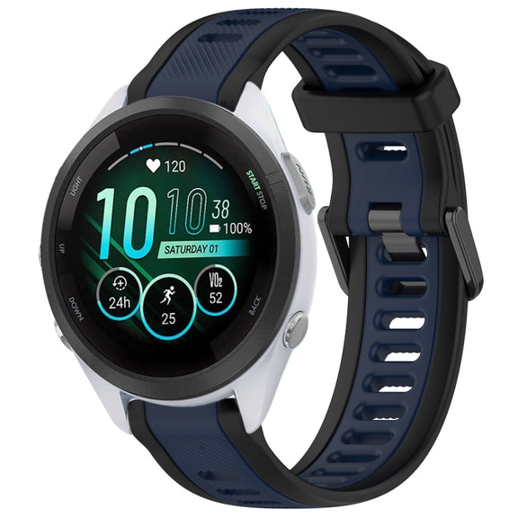 For Garmin Forerunner 265S Music 18mm Two Color Textured Silicone Watch Band(Midnight Blue+Black)