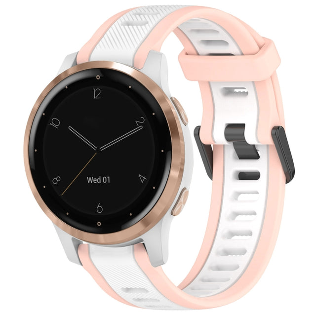For Garmin Active S 18mm Two Color Textured Silicone Watch Band(White+Pink)