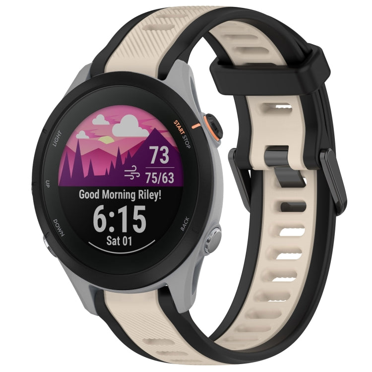 For Garmin Forerunner 255S 18mm Two Color Textured Silicone Watch Band(Starlight + Black) - Watch Bands by PMC TechLife | Online Shopping South Africa | PMC TechLife