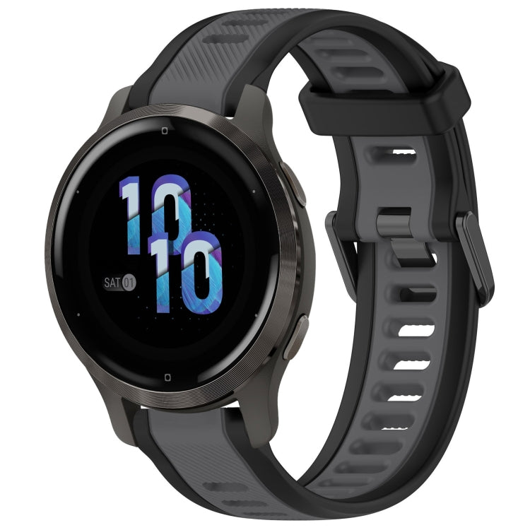 For Garmin Venu 2S 18mm Two Color Textured Silicone Watch Band(Grey+Black) - Watch Bands by PMC TechLife | Online Shopping South Africa | PMC TechLife
