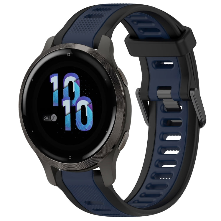 For Garmin Venu 2S 18mm Two Color Textured Silicone Watch Band(Midnight Blue+Black) - Watch Bands by PMC TechLife | Online Shopping South Africa | PMC TechLife
