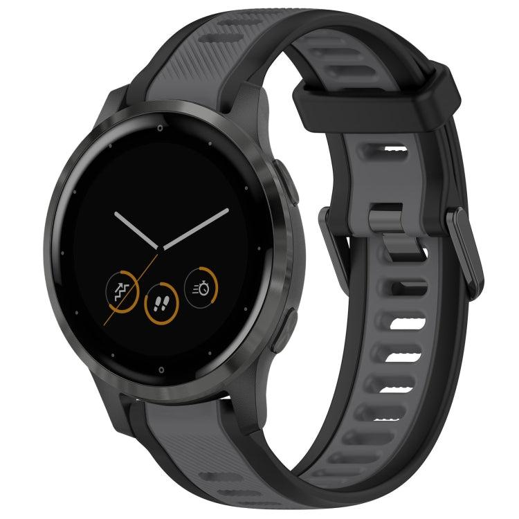 For Garmin Vivoactive 4S 18mm Two Color Textured Silicone Watch Band(Grey+Black) - Watch Bands by PMC TechLife | Online Shopping South Africa | PMC TechLife