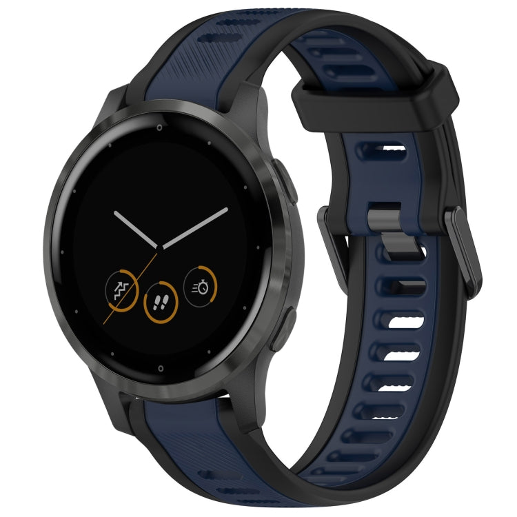 For Garmin Vivoactive 4S 18mm Two Color Textured Silicone Watch Band(Midnight Blue+Black) - Watch Bands by PMC TechLife | Online Shopping South Africa | PMC TechLife