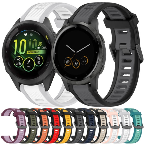 For Garmin Venu 2S 18mm Two Color Textured Silicone Watch Band(Midnight Blue+Black)