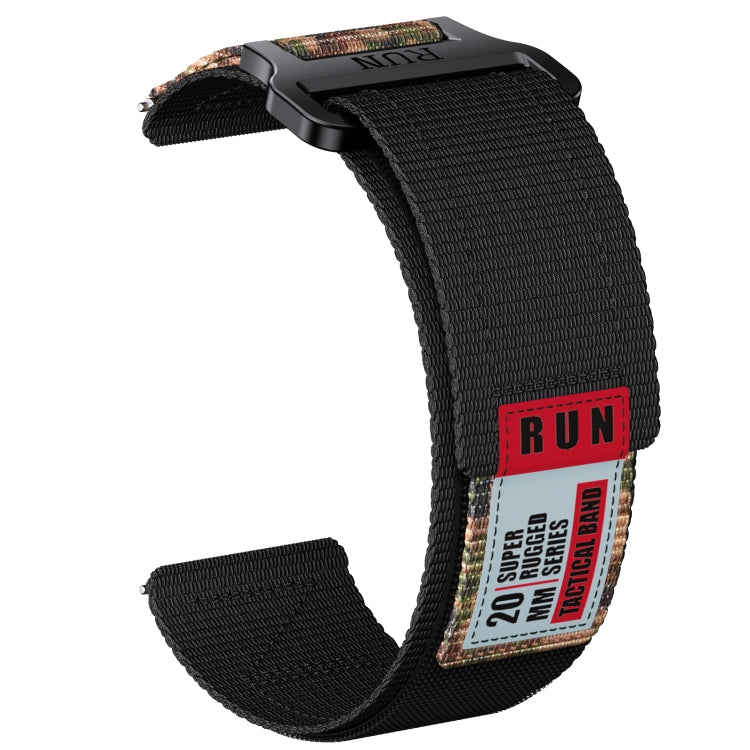 20mm Two Color Nylon Canvas Hook And Loop Fastener Watch Band(Black+Camouflage) - 20mm Bands by PMC TechLife | Online Shopping South Africa | PMC TechLife
