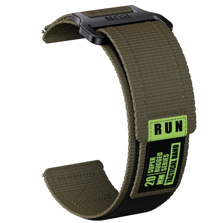 22mm Two Color Nylon Canvas Hook And Loop Fastener Watch Band(Army Green+Black) - 22mm Bands by PMC TechLife | Online Shopping South Africa | PMC TechLife