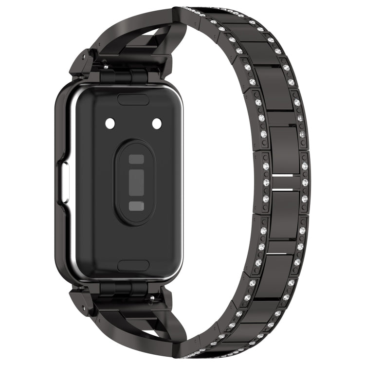 For Samsung Galaxy Fit 3 X Shaped Dual Row Diamond Metal Frame Watch Band(Black)