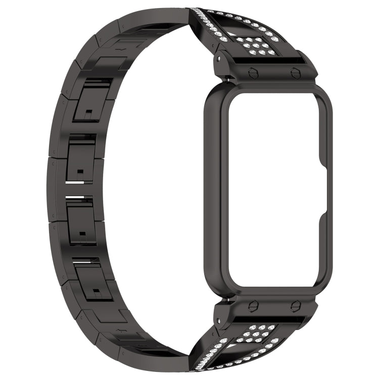 For Samsung Galaxy Fit 3 X Shaped Dual Row Diamond Metal Frame Watch Band(Black)