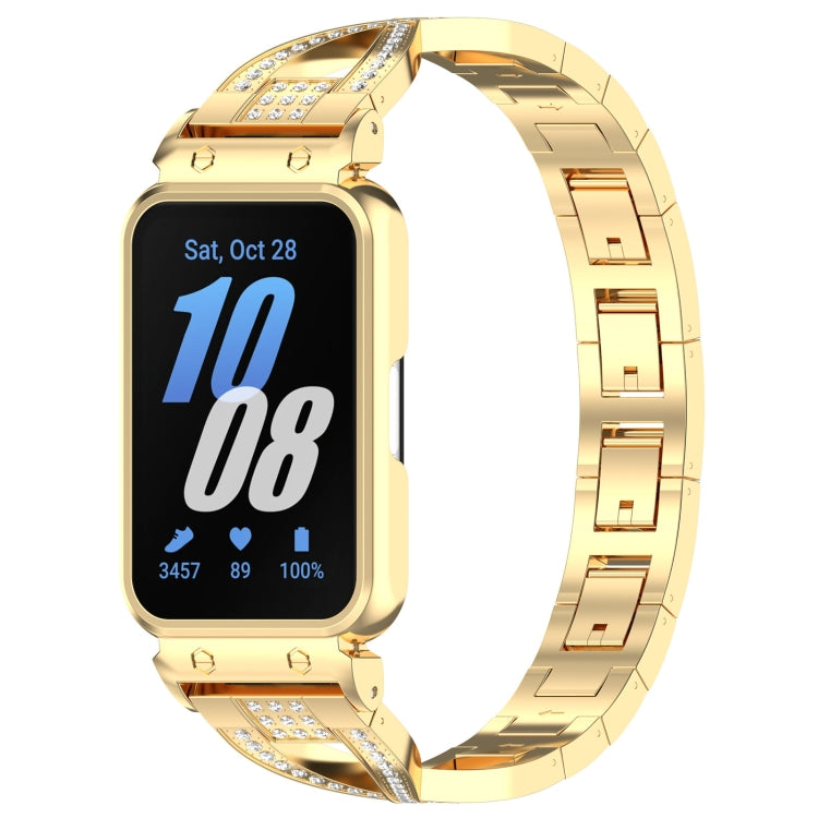 For Samsung Galaxy Fit 3 X Shaped Dual Row Diamond Metal Frame Watch Band(Gold) - Watch Bands by PMC TechLife | Online Shopping South Africa | PMC TechLife