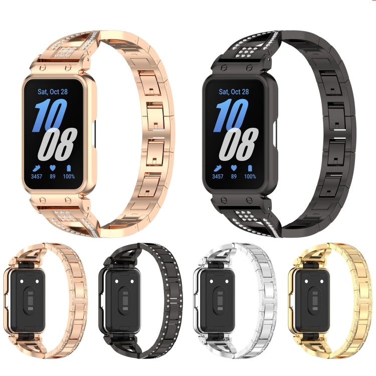 For Samsung Galaxy Fit 3 X Shaped Dual Row Diamond Metal Frame Watch Band(Gold) - Watch Bands by PMC TechLife | Online Shopping South Africa | PMC TechLife