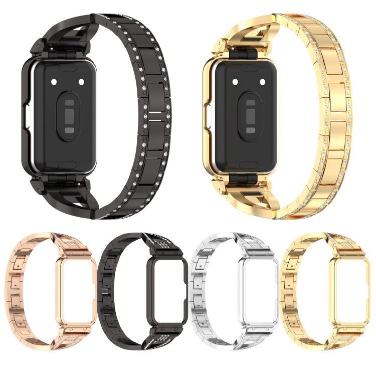 For Samsung Galaxy Fit 3 X Shaped Dual Row Diamond Metal Frame Watch Band(Gold)