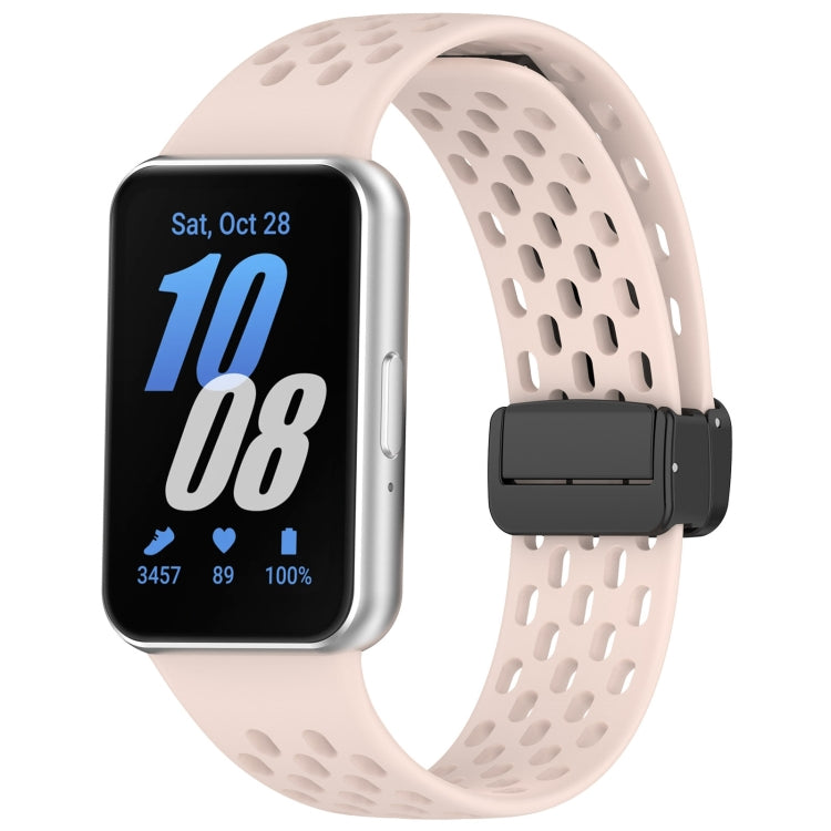 For Samsung Galaxy Fit 3 Hole Style Magnetic Folding Buckle Silicone Watch Band(Pink) - Watch Bands by PMC TechLife | Online Shopping South Africa | PMC TechLife