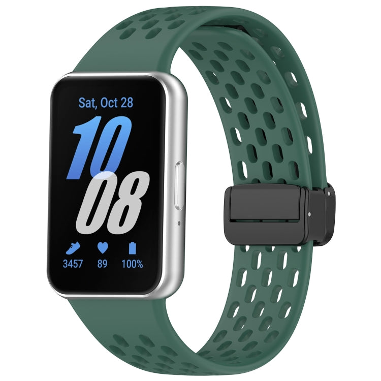 For Samsung Galaxy Fit 3 Hole Style Magnetic Folding Buckle Silicone Watch Band(Dark Green) - Watch Bands by PMC TechLife | Online Shopping South Africa | PMC TechLife